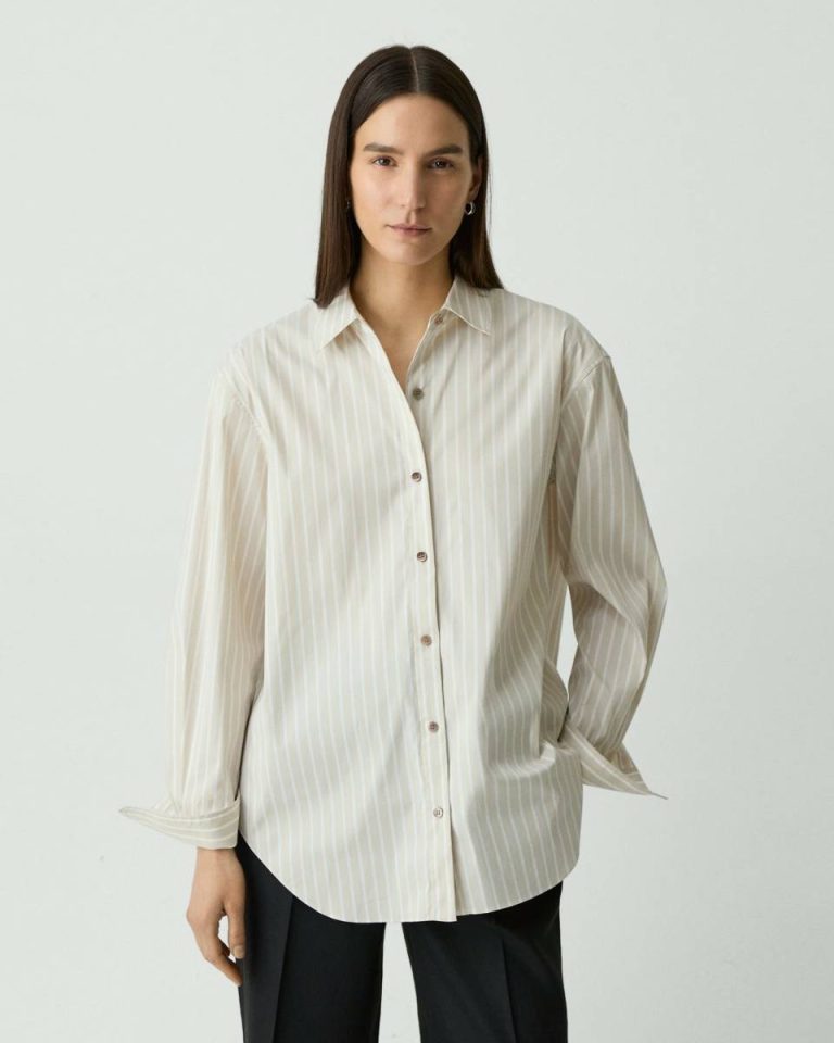 Sand Multi Theory Women Tops Boyfriend Shirt In Striped Cotton-Blend - 1