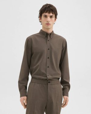 Shirts Hugh Shirt In Virgin Wool Men Fossil Melange Theory - 1