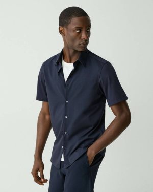 Shirts Irving Short-Sleeve Shirt In Structure Knit Eclipse Men Theory - 1