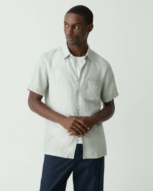 Shirts Light Greenstone Theory Men Irving Short-Sleeve Shirt In Relaxed Linen - 1