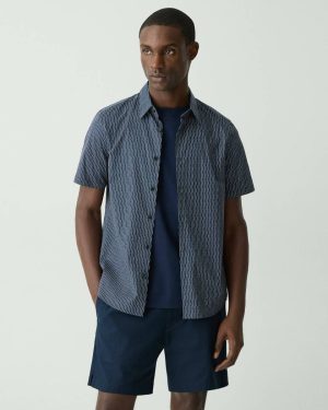 Shirts Men Baltic/Fog Irving Short-Sleeve Shirt In Stretch Cotton Theory - 1