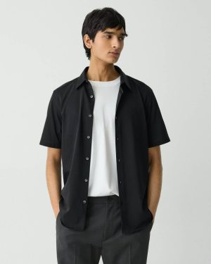 Shirts Theory Black Irving Short-Sleeve Shirt In Structure Knit Men - 1