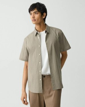 Shirts Theory Walnut/White Men Irving Short-Sleeve Shirt In Stretch Cotton - 1