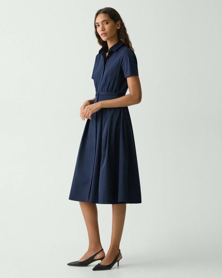 Short-Sleeve Shirt Dress In Good Cotton New Navy Women Dresses Theory - 2