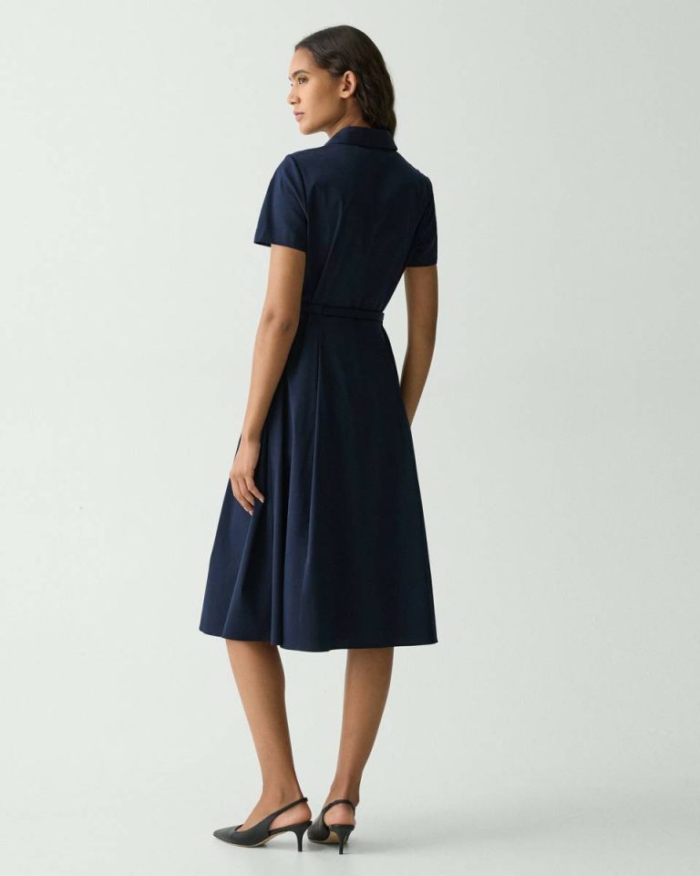 Short-Sleeve Shirt Dress In Good Cotton New Navy Women Dresses Theory - 3