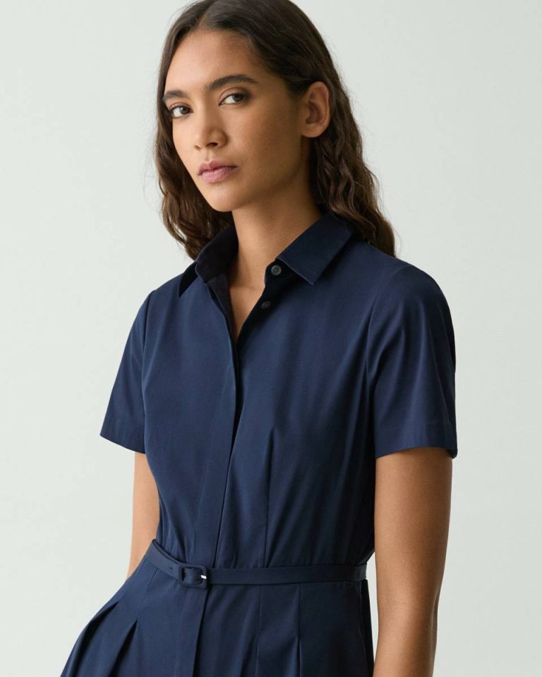 Short-Sleeve Shirt Dress In Good Cotton New Navy Women Dresses Theory - 4