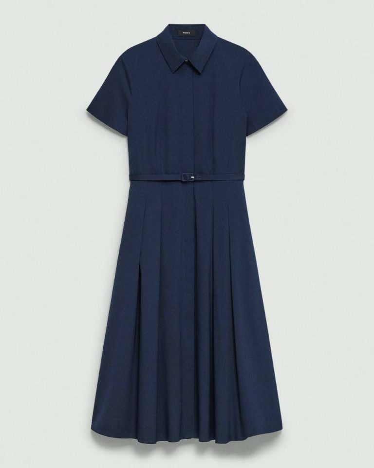 Short-Sleeve Shirt Dress In Good Cotton New Navy Women Dresses Theory - 5