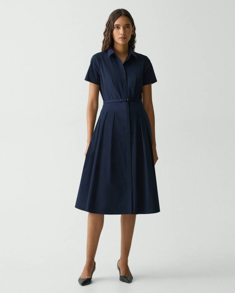 Short-Sleeve Shirt Dress In Good Cotton New Navy Women Dresses Theory - 1