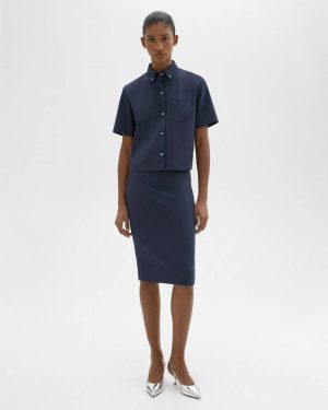 Skirts Women Theory Slim Pencil Skirt In Good Wool Nocturne Navy - 1