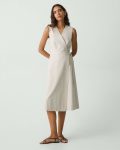 Sleeveless A-Line Wrap Dress In Striped Canvas Sand Multi Dresses Women Theory - 1