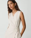 Sleeveless A-Line Wrap Dress In Striped Canvas Sand Multi Dresses Women Theory - 4