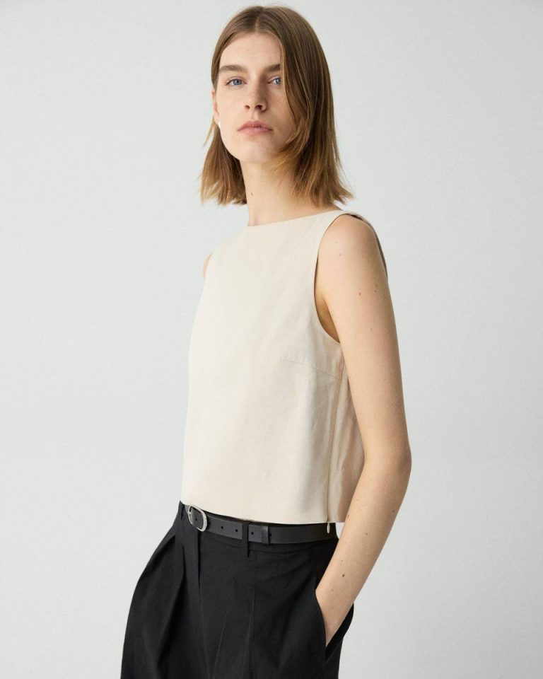 Sleeveless Boatneck Top In Good Linen Straw Theory Tops Women - 2