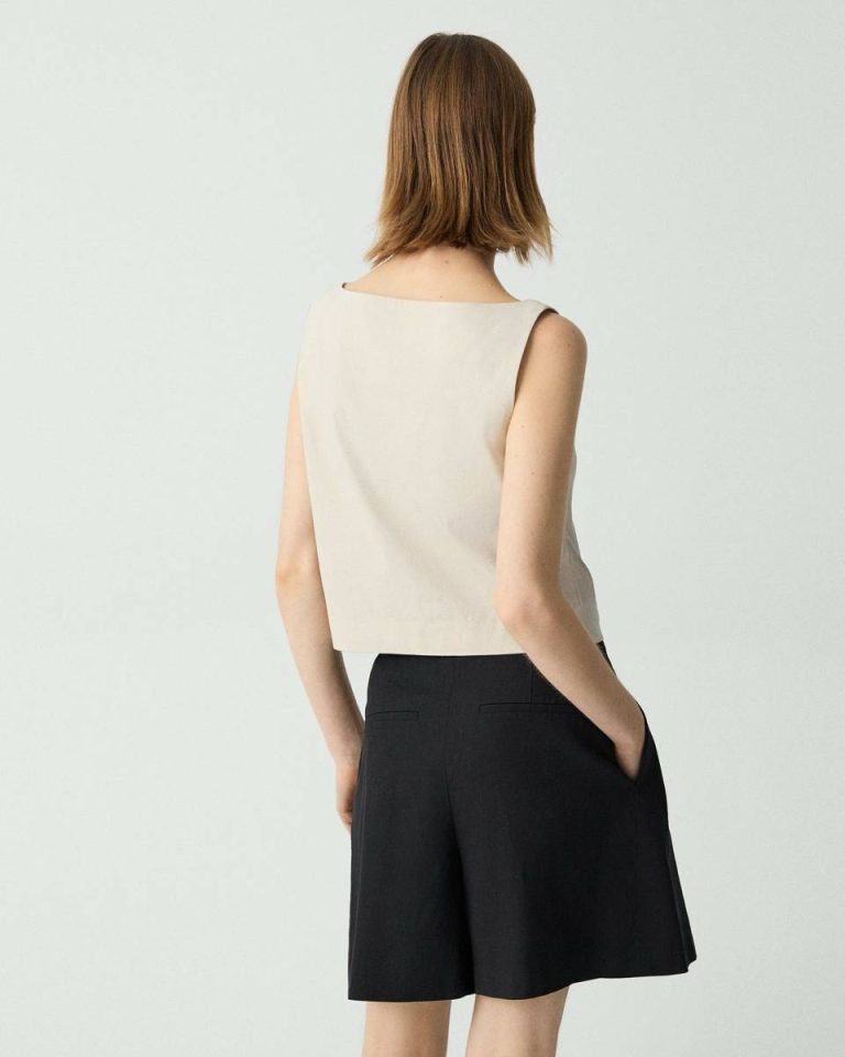Sleeveless Boatneck Top In Good Linen Straw Theory Tops Women - 3