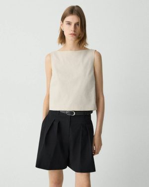 Sleeveless Boatneck Top In Good Linen Straw Theory Tops Women - 1
