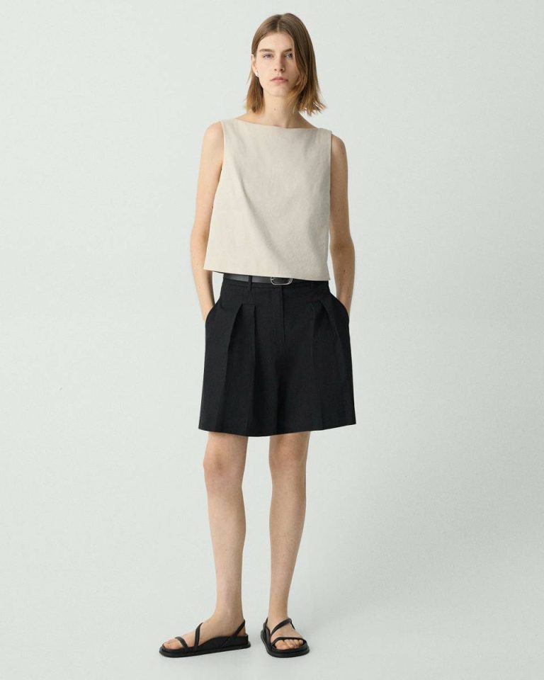Sleeveless Boatneck Top In Good Linen Straw Theory Tops Women - 4
