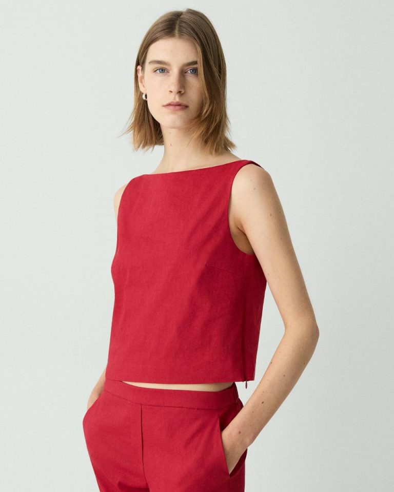 Sleeveless Boatneck Top In Good Linen Theory Women Tops Cherry - 2