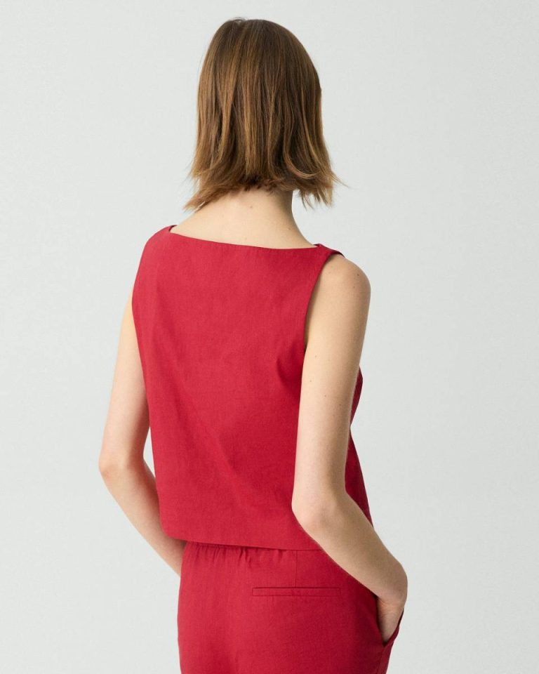 Sleeveless Boatneck Top In Good Linen Theory Women Tops Cherry - 3