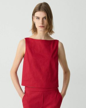Sleeveless Boatneck Top In Good Linen Theory Women Tops Cherry - 1