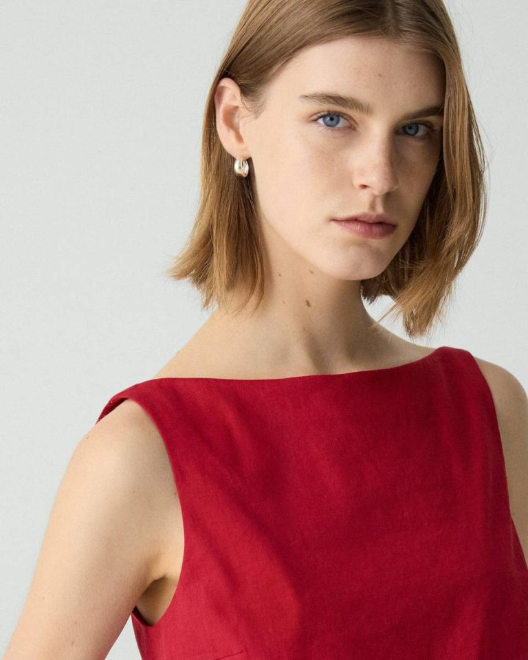 Sleeveless Boatneck Top In Good Linen Theory Women Tops Cherry - 4