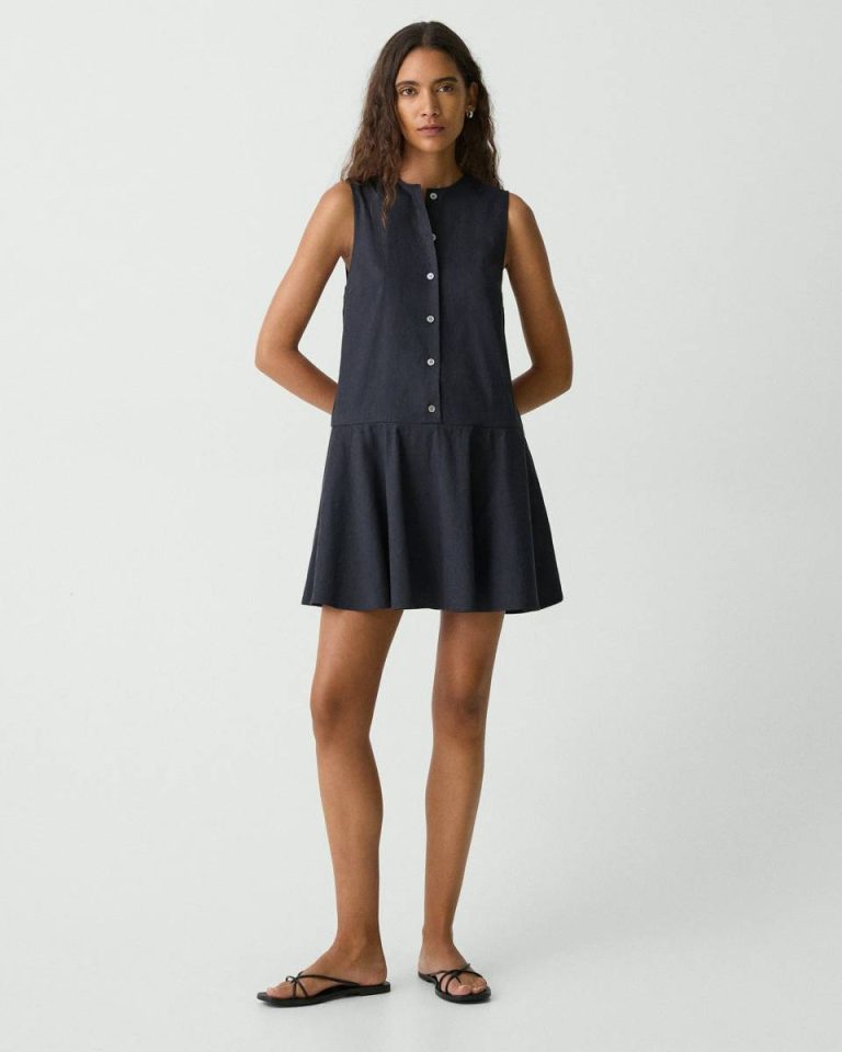Sleeveless Mini Dress In Good Linen Women Dresses Theory Concord - 1