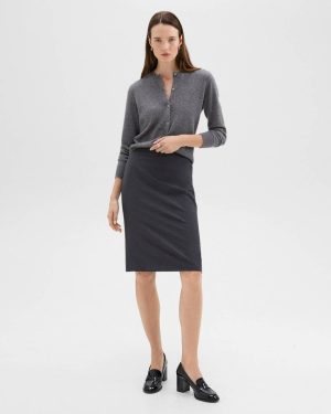 Slim Pencil Skirt In Good Wool Skirts Theory Women Charcoal Melange - 1