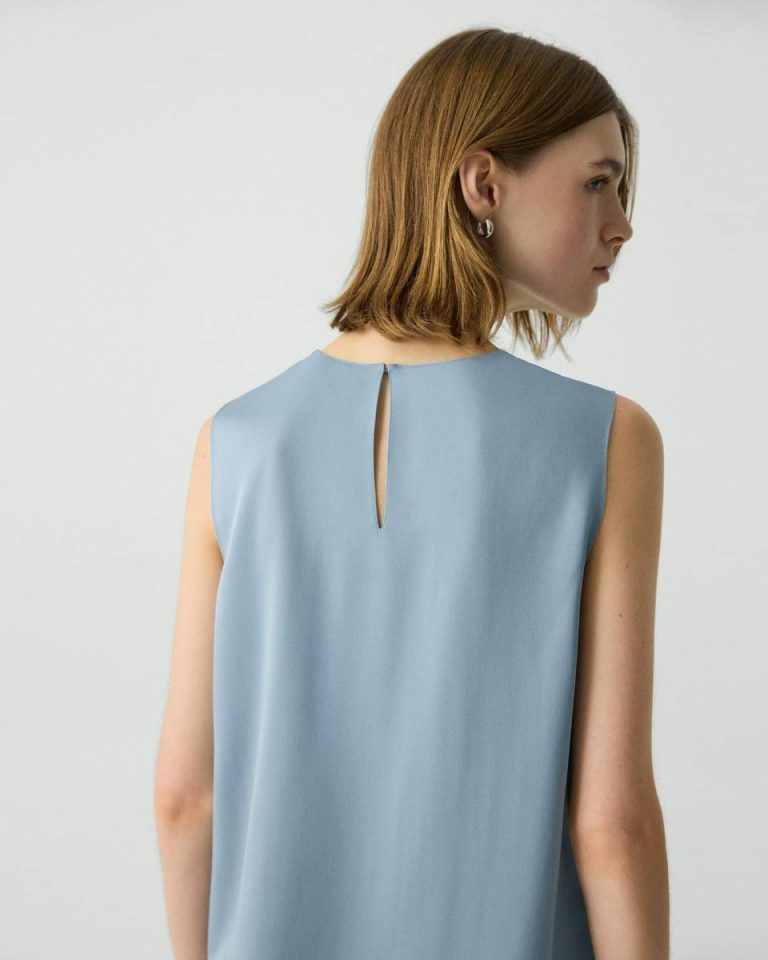 Stone Blue Women Tops Shell Top In Silk Georgette Theory - 3