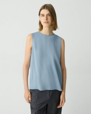 Stone Blue Women Tops Shell Top In Silk Georgette Theory - 1