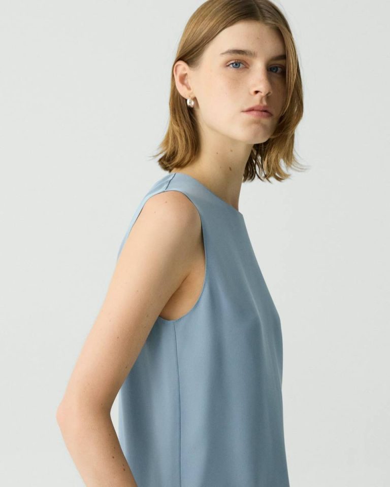 Stone Blue Women Tops Shell Top In Silk Georgette Theory - 4