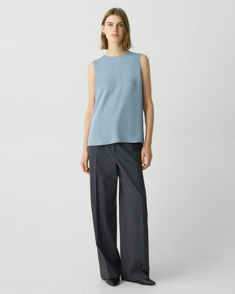 Stone Blue Women Tops Shell Top In Silk Georgette Theory - 5