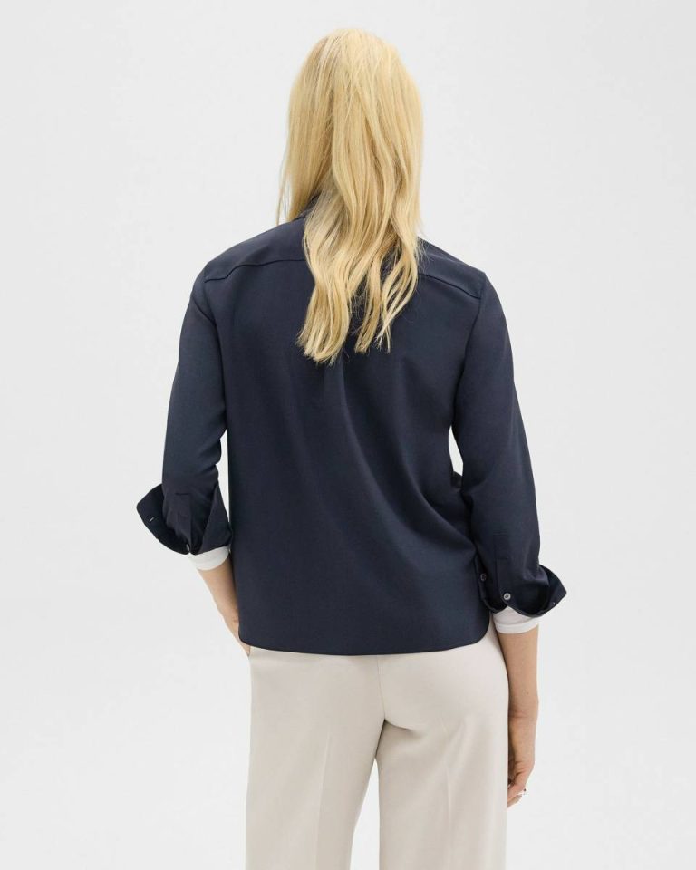 Straight Shirt In Good Wool Theory Women Tops Nocturne Navy - 3