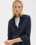Straight Shirt In Good Wool Theory Women Tops Nocturne Navy - 4