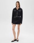 Sweaters + Cardigans Black Multi Women Hooded Cardigan Jacket In Felted Wool-Cashmere Theory - 5