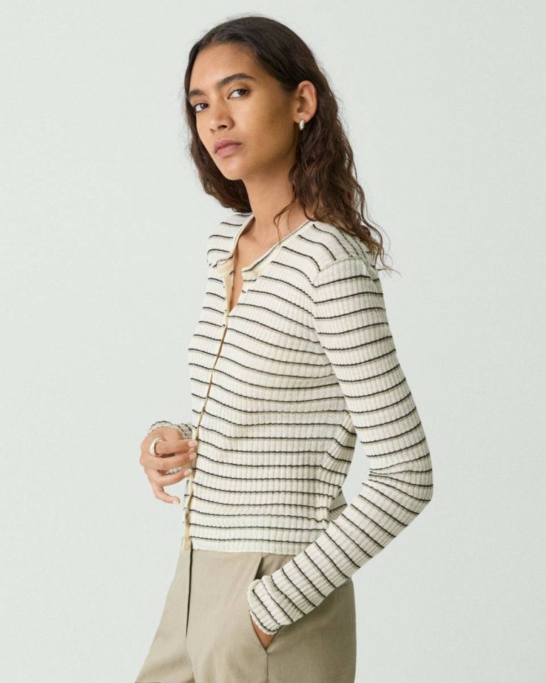 Sweaters + Cardigans Cropped Cardigan In Linen-Blend Theory Light Parchment Multi Women - 2