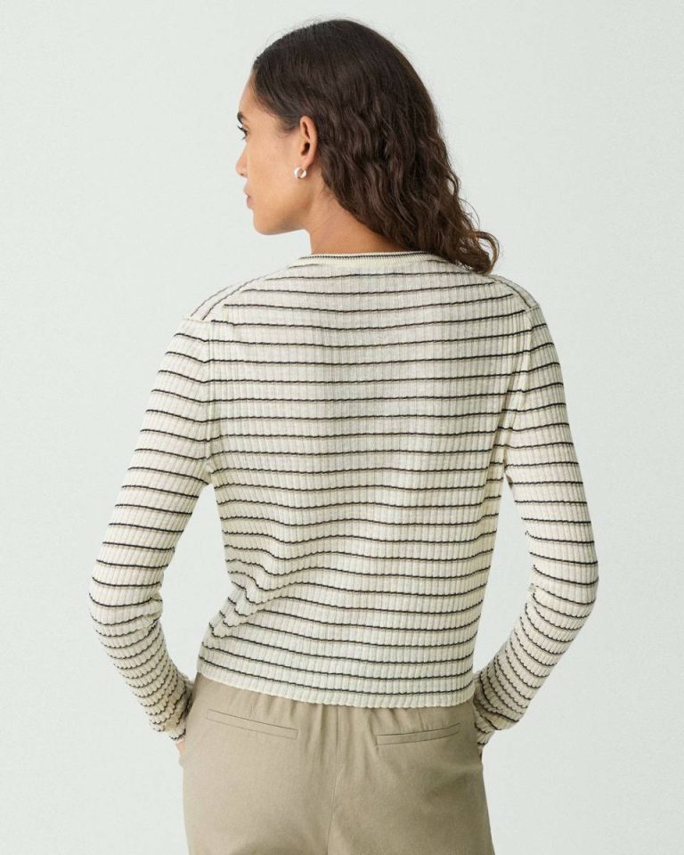 Sweaters + Cardigans Cropped Cardigan In Linen-Blend Theory Light Parchment Multi Women - 3