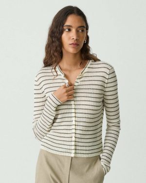 Sweaters + Cardigans Cropped Cardigan In Linen-Blend Theory Light Parchment Multi Women - 1