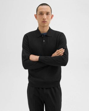 Sweaters + Cardigans Goris Long-Sleeve Polo Shirt In Light Bilen Men Black Theory - 1