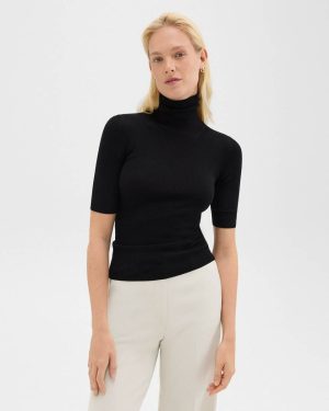 Sweaters + Cardigans Leenda Short-Sleeve Turtleneck In Regal Wool Black Women Theory - 1