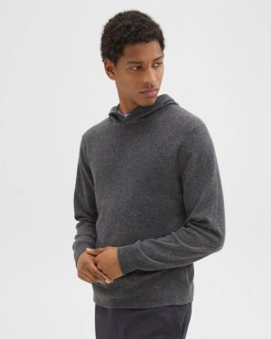 Sweaters + Cardigans Men Theory Grey Heather Hilles Hoodie In Cashmere - 1