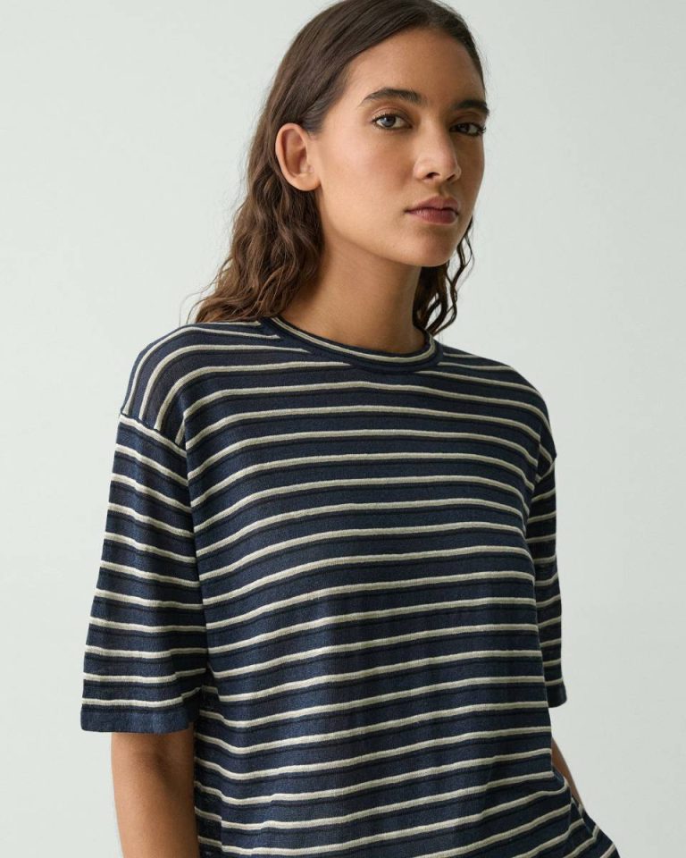 Sweaters + Cardigans Nocturne Navy Multi Theory Women Boyfriend Tee In Linen-Blend - 4