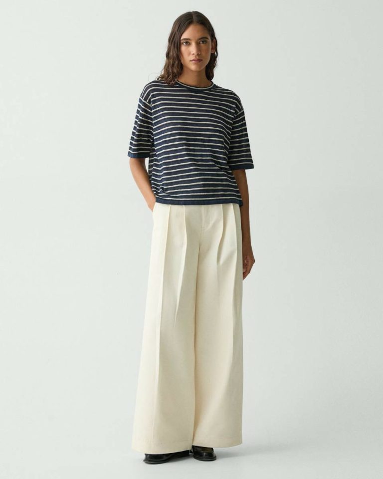 Sweaters + Cardigans Nocturne Navy Multi Theory Women Boyfriend Tee In Linen-Blend - 5