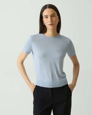 Sweaters + Cardigans Pale Blue Women Theory Sweater Tee In Regal Wool - 1