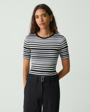 Sweaters + Cardigans Ribbed Short-Sleeve Sweater In Regal Wool Theory Black Multi Women - 1