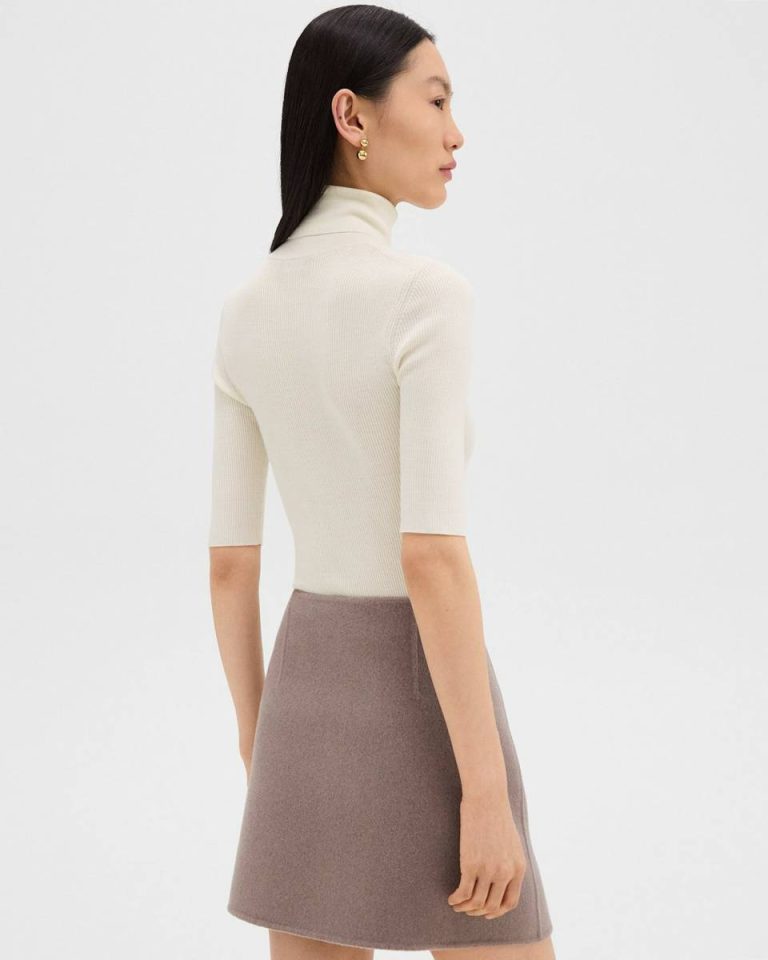 Sweaters + Cardigans Women New Ivory Theory Leenda Short-Sleeve Turtleneck In Regal Wool - 3