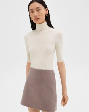 Sweaters + Cardigans Women New Ivory Theory Leenda Short-Sleeve Turtleneck In Regal Wool - 1