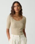 Sweaters + Cardigans Women Scoop Neck Top In Textured Cotton-Blend Theory Warm Sand - 1