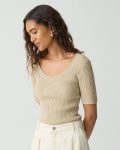 Sweaters + Cardigans Women Scoop Neck Top In Textured Cotton-Blend Theory Warm Sand - 2