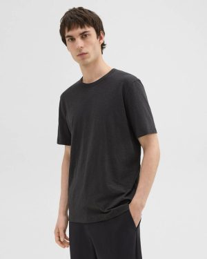 T-Shirts + Polos Theory Men Black Essential Tee In Cosmos Slub Cotton - 1