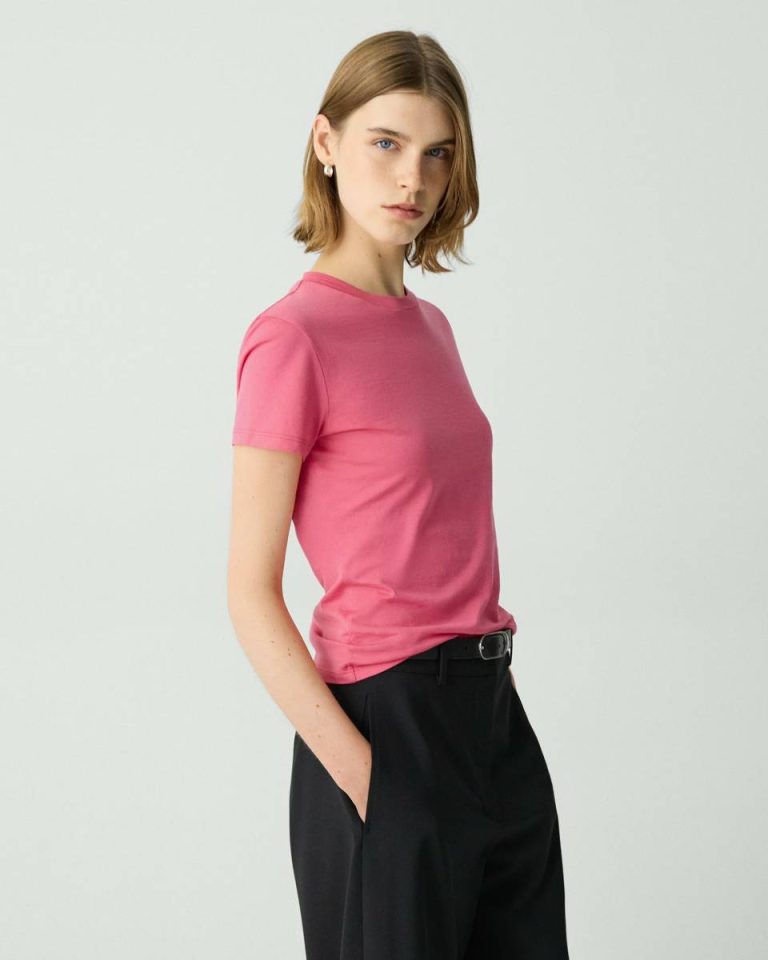 T-Shirts + Tank Tops Bright Pink Tiny Tee In Organic Cotton Women Theory - 2