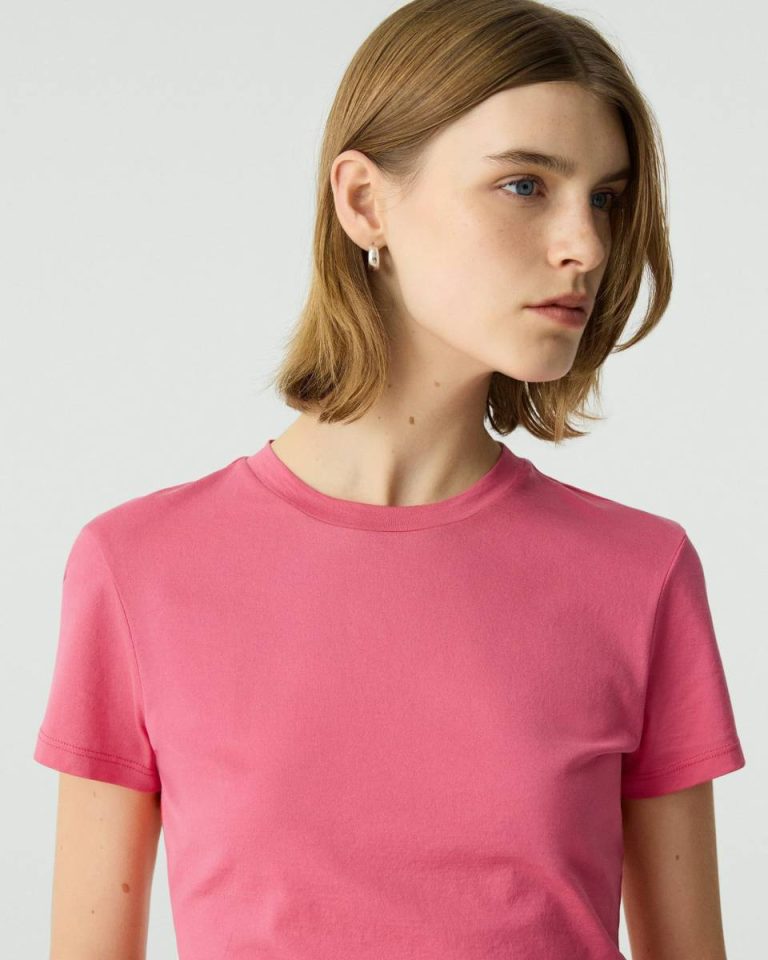 T-Shirts + Tank Tops Bright Pink Tiny Tee In Organic Cotton Women Theory - 4