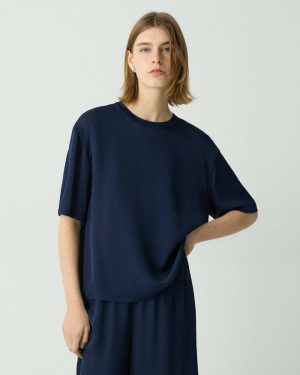 T-Shirts + Tank Tops Deep Navy Boxy Tee In Silk Georgette Theory Women - 1